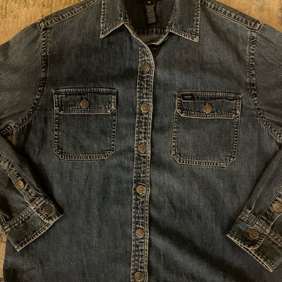 Lauren Jeans Co Ralph Lauren 90s Blue Denim Shirt M - Picture 2 of 8